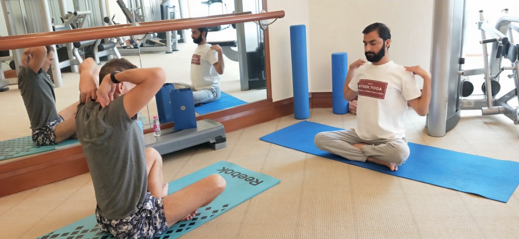 yoga online class asana pranayam meditation varanasi banaras kashi ganga ghat sunrise view hathayoga yogateacher ayushyoga session group private mat pose 