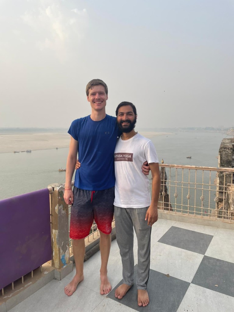 yoga online class asana pranayam meditation varanasi banaras kashi ganga ghat sunrise view hathayoga yogateacher ayushyoga session group private mat pose 