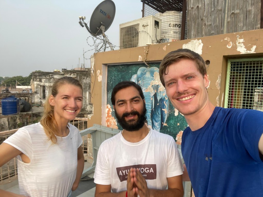 yoga online class asana pranayam meditation varanasi banaras kashi ganga ghat sunrise view hathayoga yogateacher ayushyoga session group private mat pose 