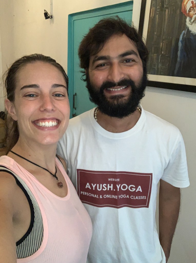 Hatha Yoga Teacher Ayush with his student after the session. 
Happy Client (Guest)