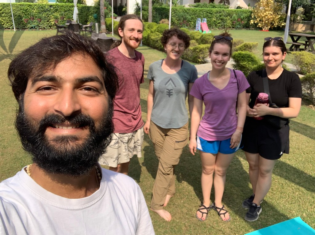 Hathayoga Teacher Ayush with his students after the session. 
Happy guest. 