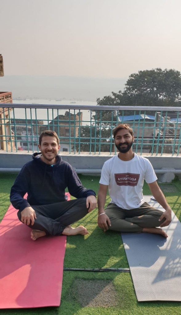 yoga online class asana pranayam meditation varanasi banaras kashi ganga ghat sunrise view hathayoga yogateacher ayushyoga session group private mat pose 