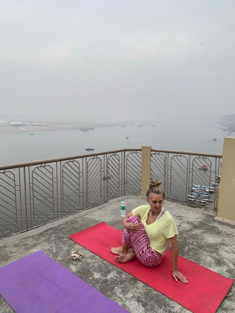 Yoga teacher Ayush student performing Ardhamatsyendrasana. 