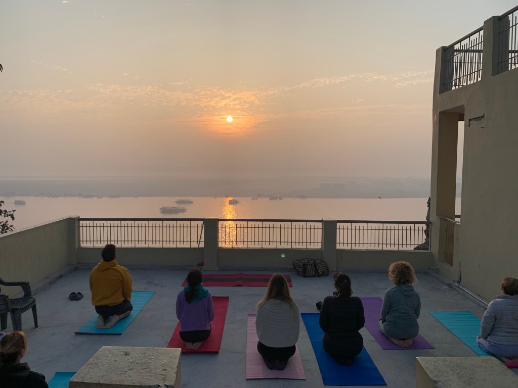 Yoga teacher Ayush students performing Vajrasana.