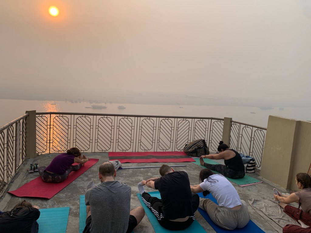 Yoga teacher Ayush students performing Janusirsasana.