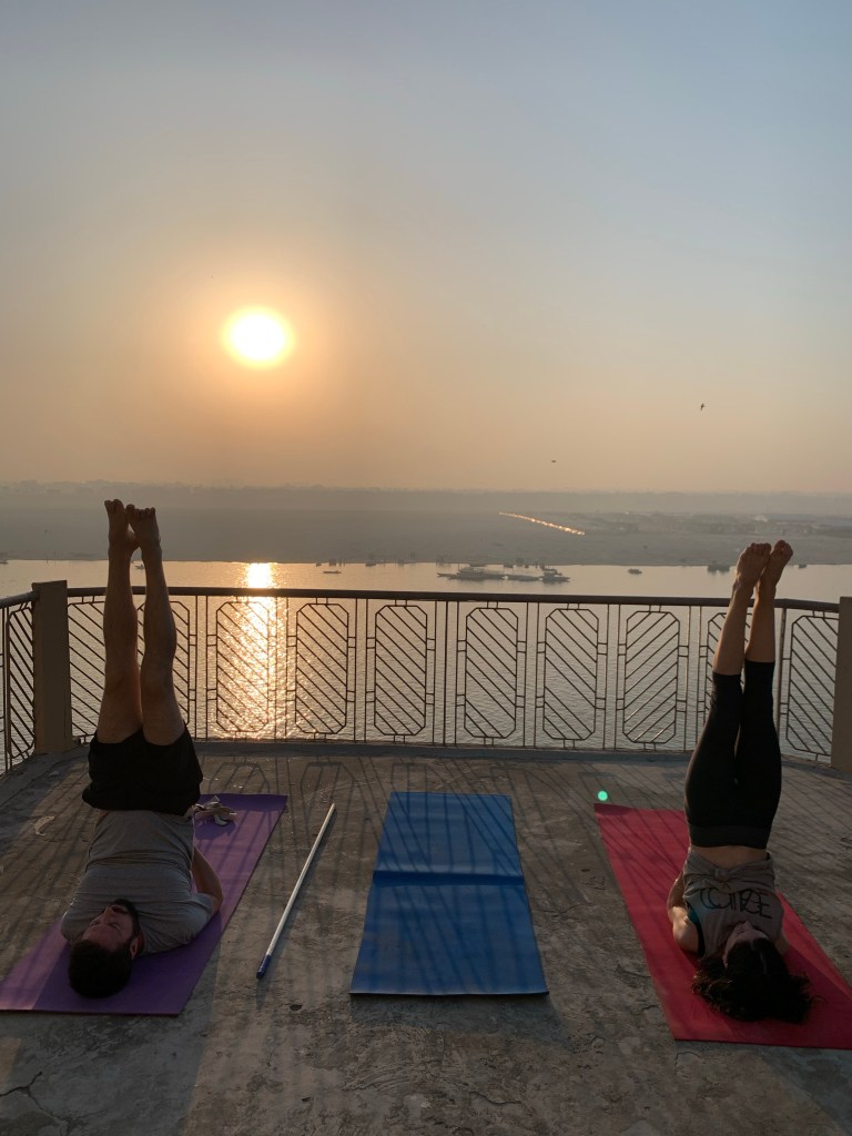 Yoga teacher Ayush student performing Sarvangasana. 