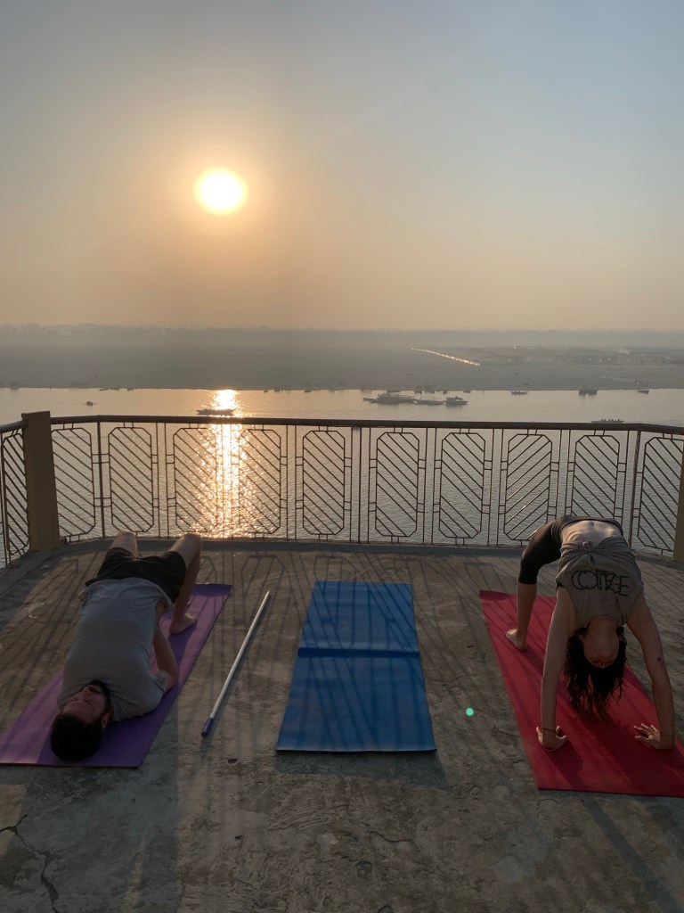 Yoga teacher Ayush students performing Setubandhasana. 