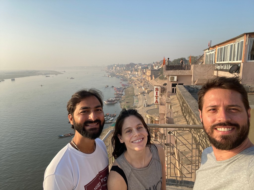 Yoga teacher Ayush with his students. 