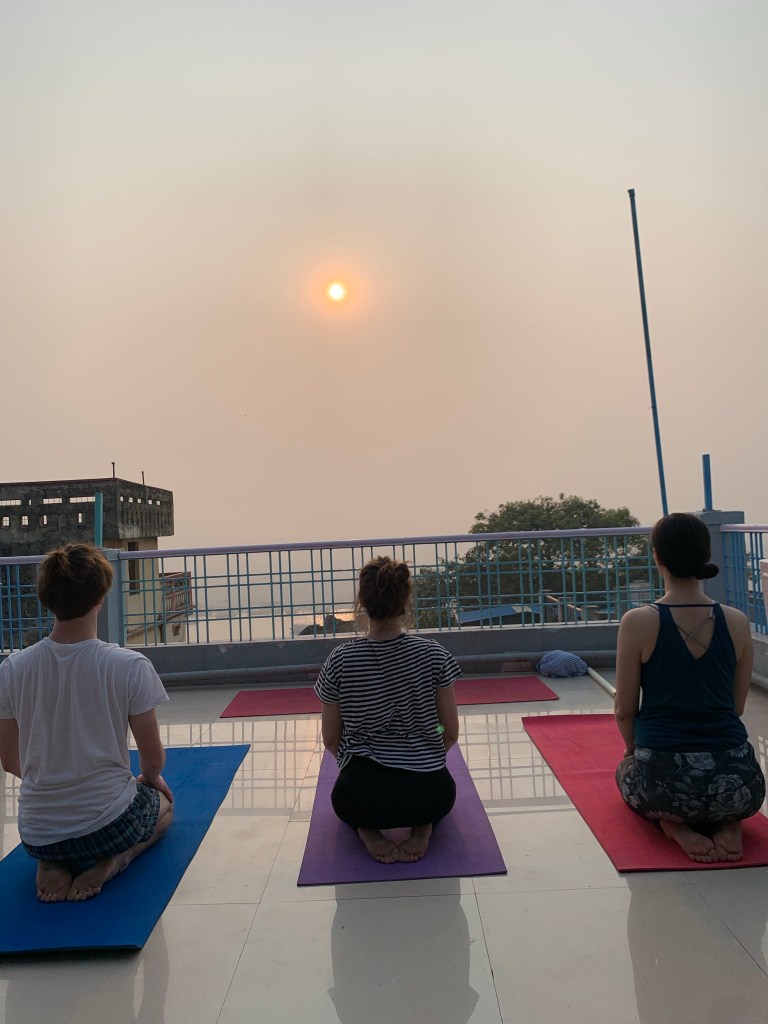 Yoga teacher Ayush students performing Vajrasana. 