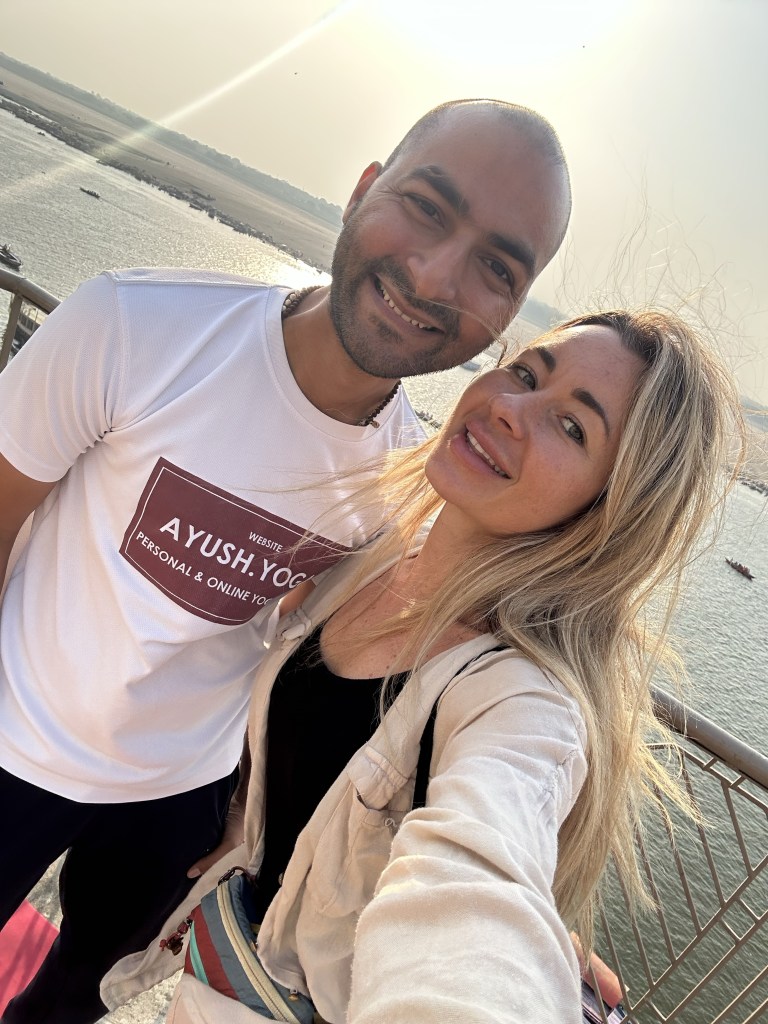 Yoga teacher Ayush with his student after the session. 