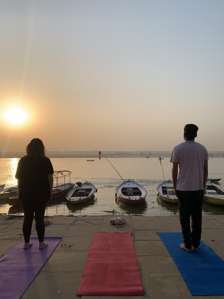 Yoga teacher Ayush student performing Tadasana in Varanasi. 